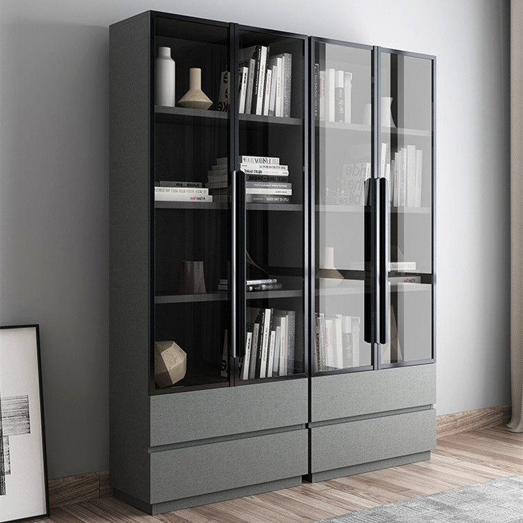 Nordic simple glass door storage cabinet with drawer study living room storage cabinet factory outlet durable bookshelf