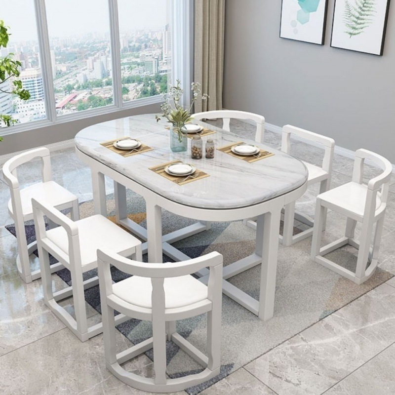 Modern simple marble top round dining table solid wood frame dining chairs Nordic luxury home kitchen dining room furniture sets