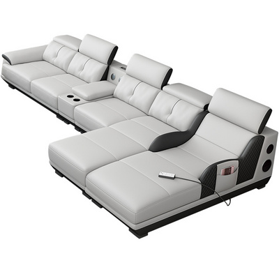 modern white leather sectional sofa set furniture coffee table tv stand sofa living room furniture with led light