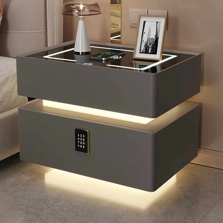 Modern Luxury 20 Colors LED Light High Quality Home White Bedside Table Nightstand with charging station and led lights