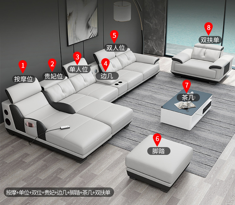 modern white leather sectional sofa set furniture coffee table tv stand sofa living room furniture with led light