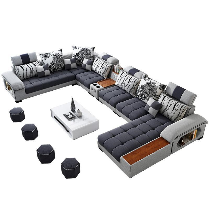 Elegant Furniture Living Room Wooden cleopatra 7 Seater Fabric Cleopatra design funiture fabric home l Sectional Corner Sofa set