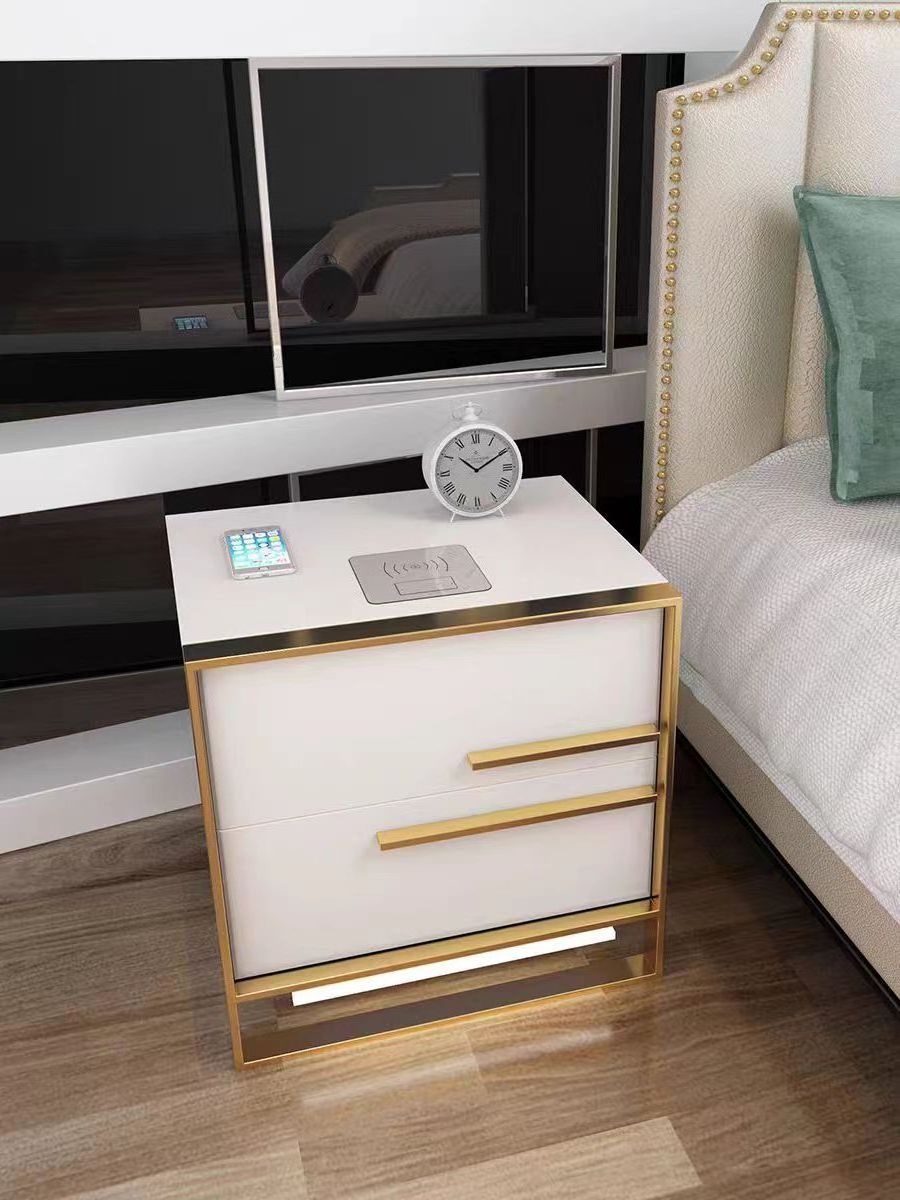 Furniture Luxury Modern Glass Top Modern Tall with Locking Drawer Speaker Smart Led Nightstand  cheap bedroom furniture