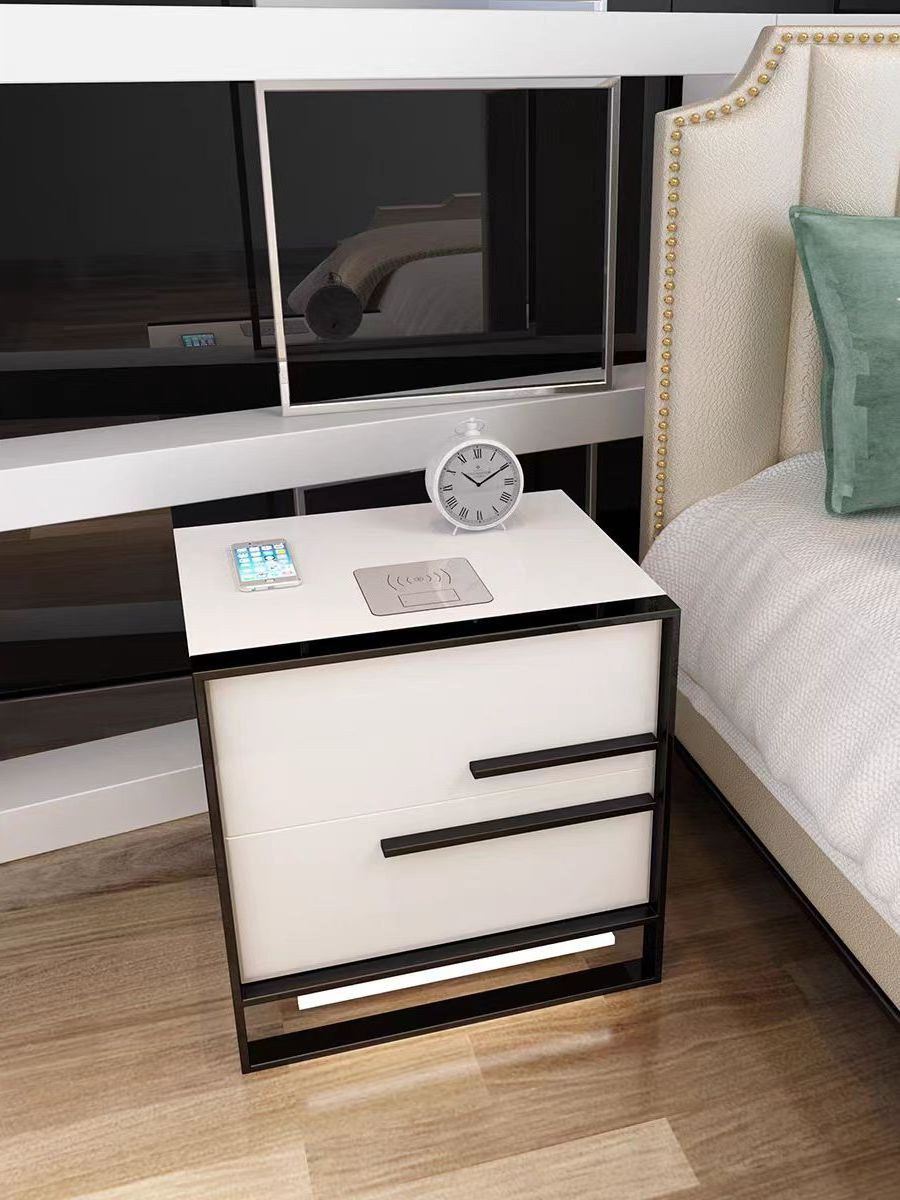 Furniture Luxury Modern Glass Top Modern Tall with Locking Drawer Speaker Smart Led Nightstand  cheap bedroom furniture