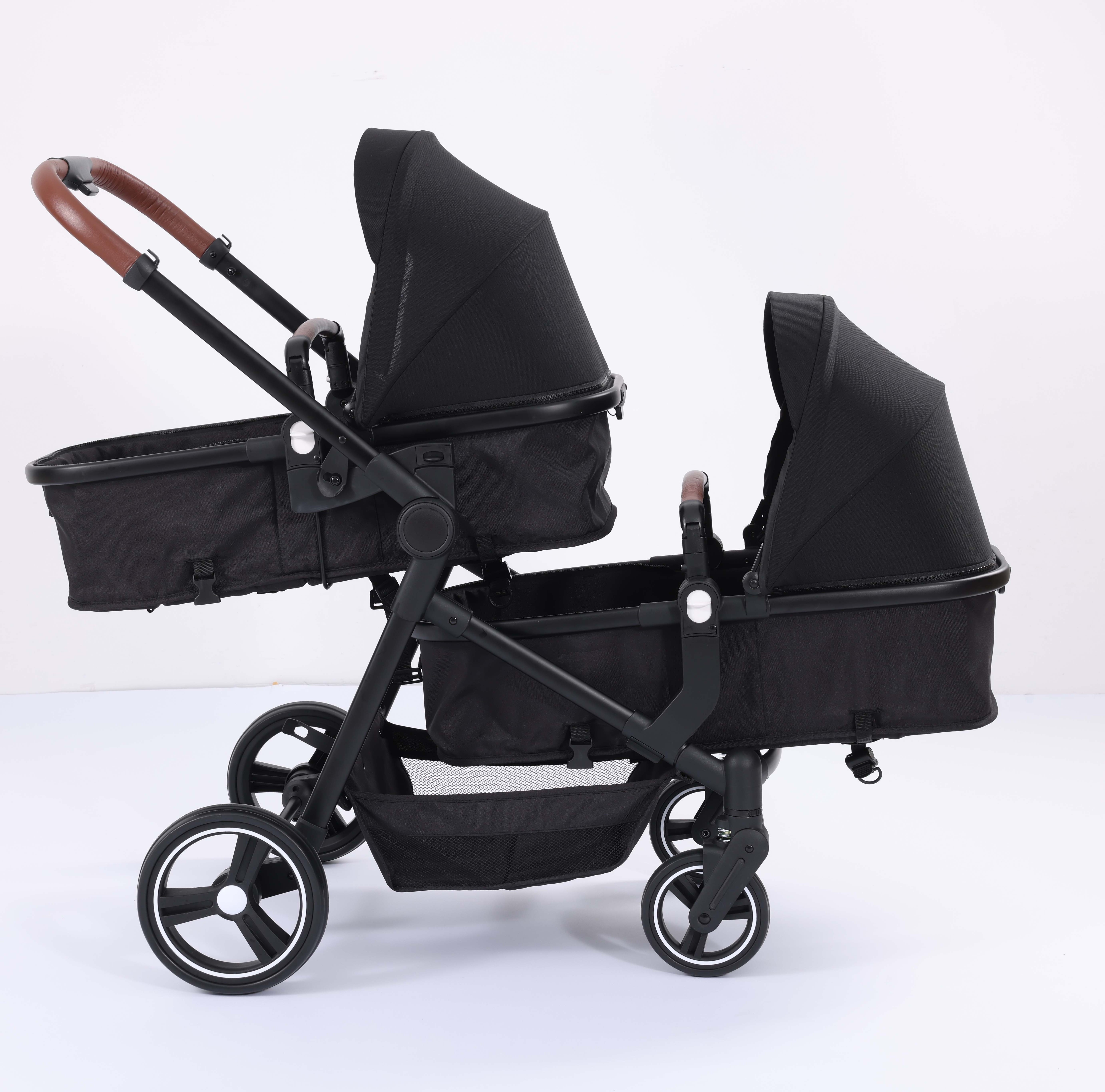 2022 New Design Wholesale 3 In 1 Folding Detachable Double Baby Pram Twin Stroller For 0-3 Years Old Babies For Travel Outdoor