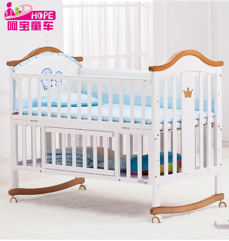 Wholesale Pine Wood Material Baby Cot, Hope Baby Bed With White Color/