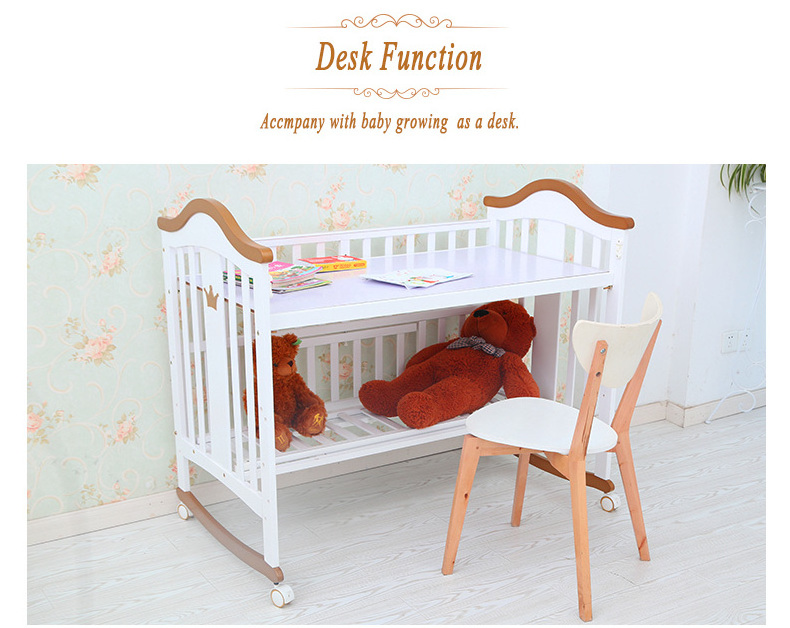 Wholesale Pine Wood Material Baby Cot, Hope Baby Bed With White Color/