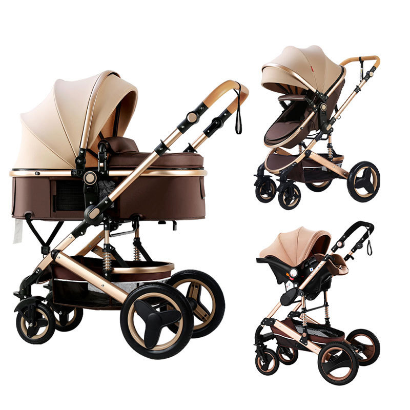 High quality 3 IN 1 gold folding baby stroller with car seat for 0-3 years toddler