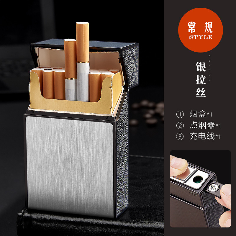 wholesale cigarette cases tin box with lighter 20pcs usb charging top loading metal cigarette case change coil