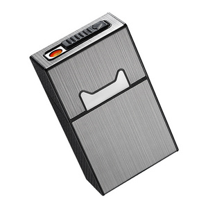 Classic Design 20pcs Aluminium Metal Cigarette Case with USB Lighter Rectangular Square Shape Custom Logo Printing