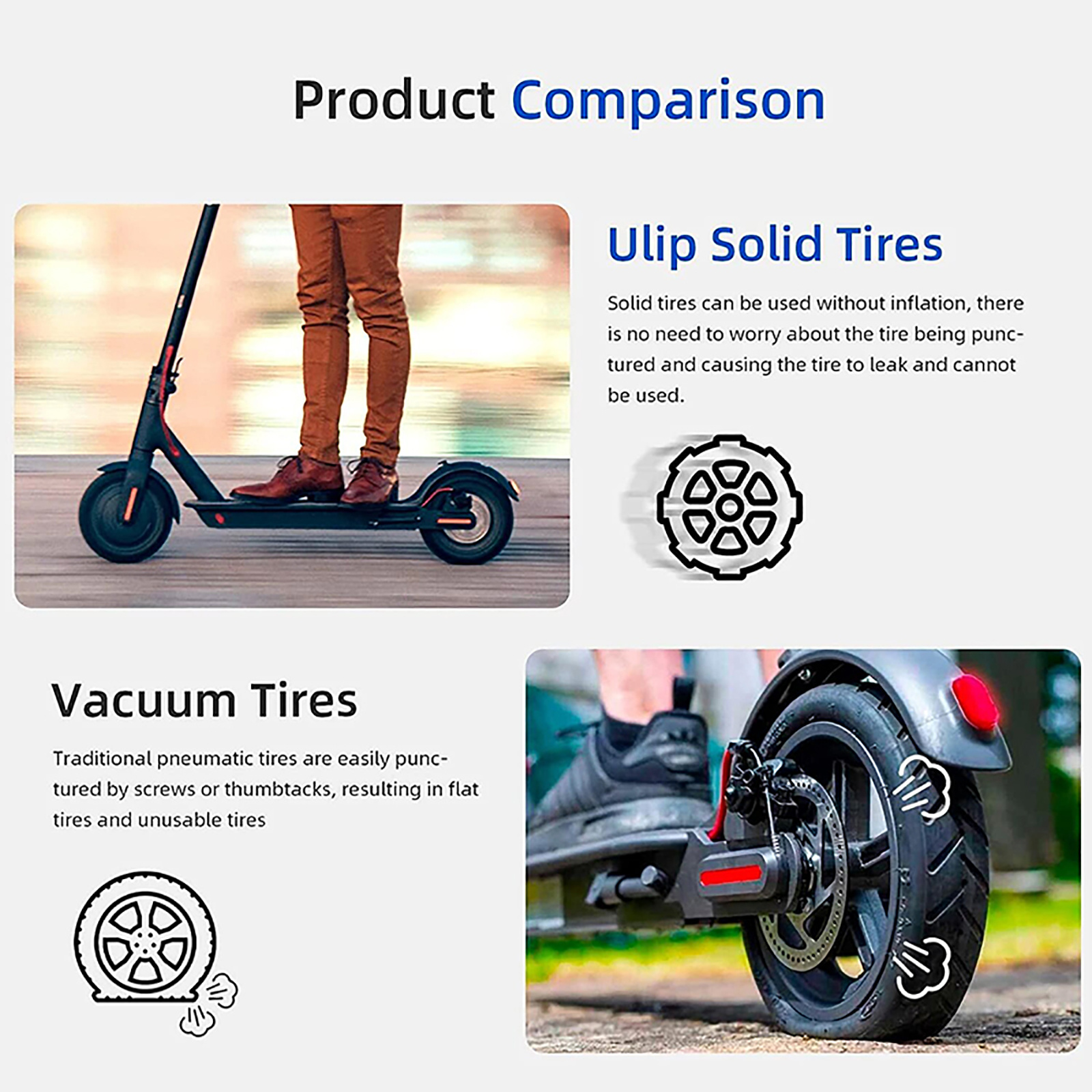 ULIP 8.5*2.5 8.5*3 Off-Road Solid Tyre With Red Circle Tubeless Rubber Tire For Dualtron Mini & Speedway Leger Electric Scooters