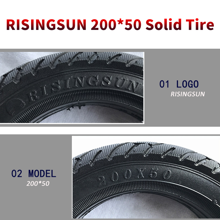 RISINGSUN 200*50 Solid Tire Non-pneumatic Explosion-proof Motor Tyres Rubber Solid Tyres for  8 Inch Electric Scooter