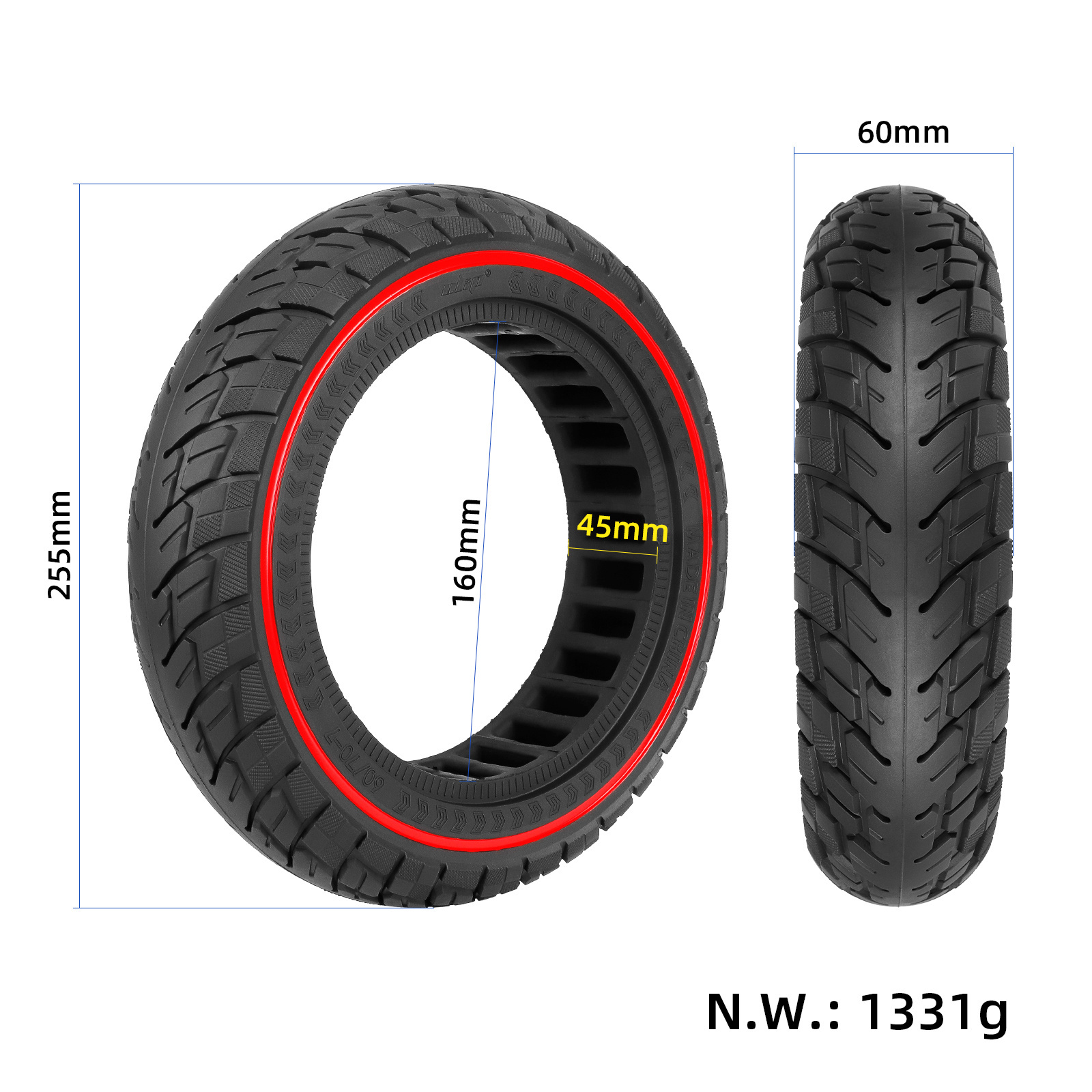 Ulip 60/70-7.0 Off-road Solid Tire for Xiaomi 4 Pro Scooters 10 Inch Xiaomi Scooters Explosion-proof Solid Tyres