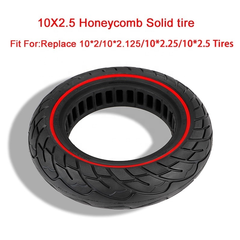 Electric Bicycle 10*2.5 Solid Tire With Red Circle 37mm Card slot for Ninebot Max G30 Scooter Honeycomb Explosion-proof Tire