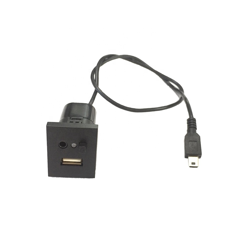 black USB AUX input adapter mini usb cable USB socket power button for ford focus 2 mk2 2009 2010 2011 u-disk port accessories