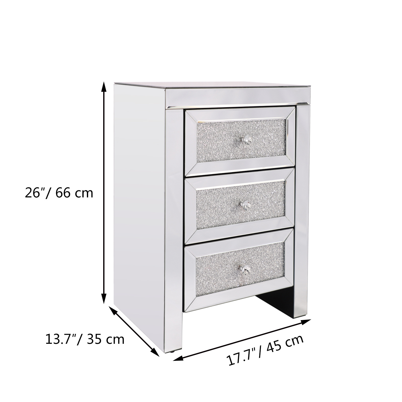 Stock in USA! Home bedroom hotel modern crushed diamond mirrored bedside table 3 drawers nightstand