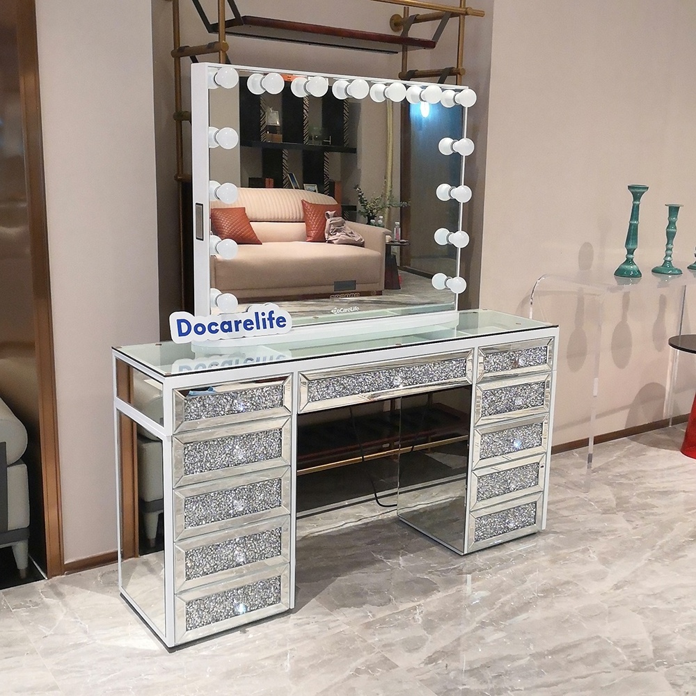 Stock America Warehouse! Docarelife Hollywood crystal vanity table bedroom furniture set modern crushed diamond mirrored dresser