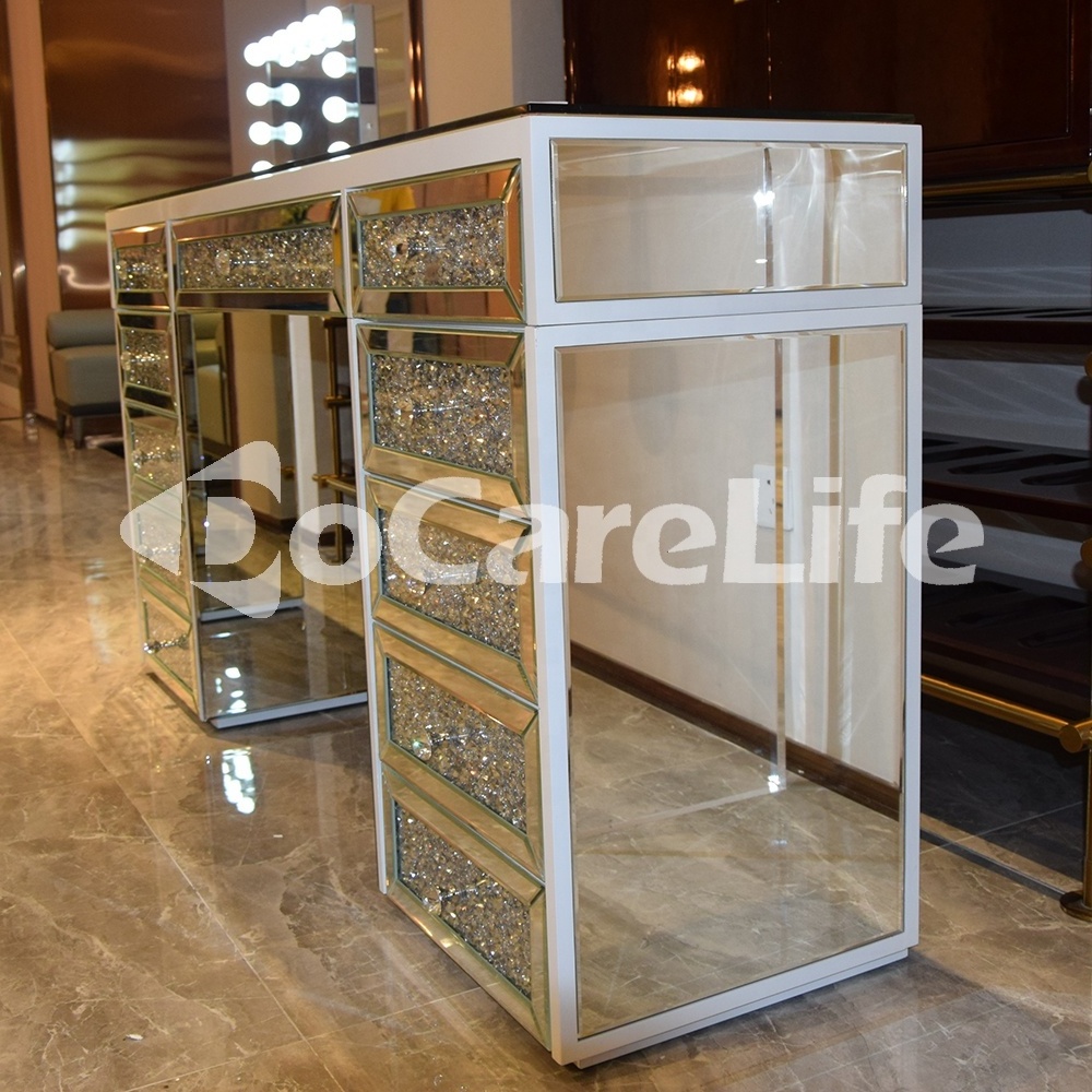 Stock America Warehouse! Docarelife Hollywood crystal vanity table bedroom furniture set modern crushed diamond mirrored dresser