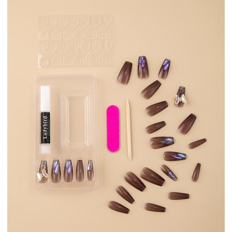 Ladybird Fake Nail Art Black Hot Sale With Glue Custom Oem/Odm Top Selling Set Thick Acrylic Press On Nail Marbl