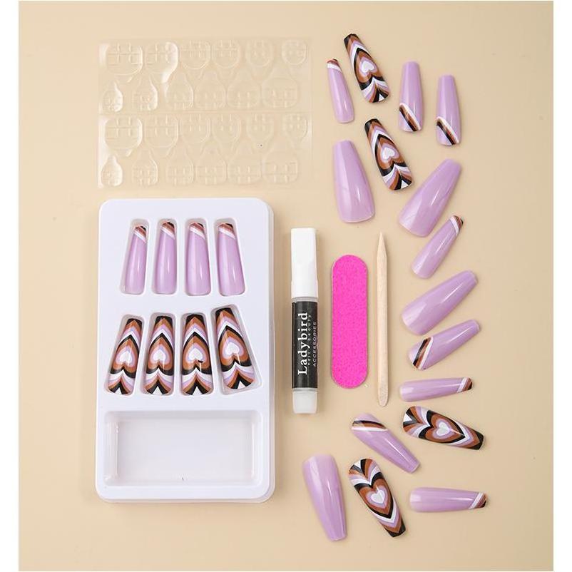 Ladybird Fake Nail Art With Glue Glue Square Kit Finger Nails Coffin Bulk Packaging Box Press On Nails En Acrylique