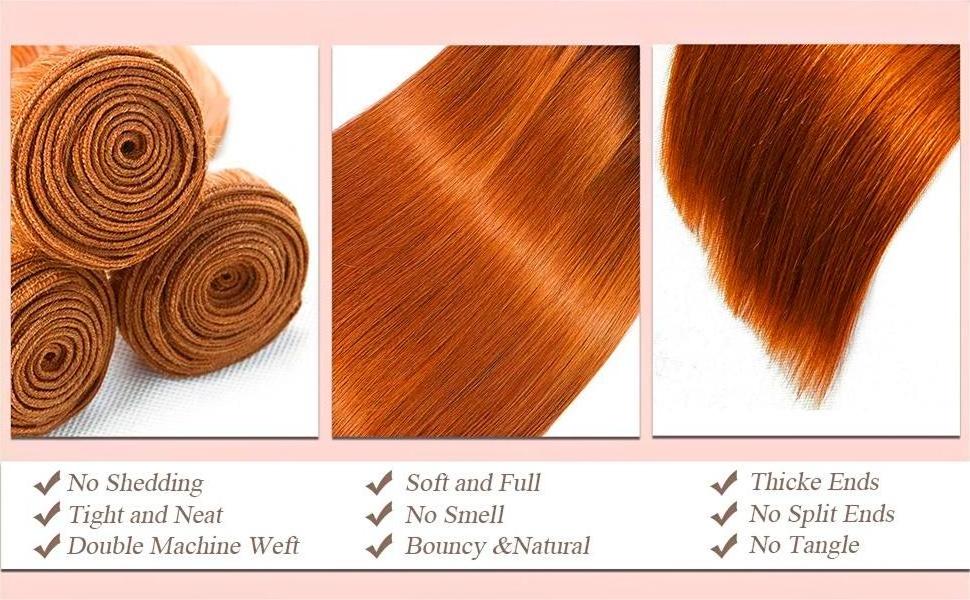 Hot!!Ginger Orange #350 9A Grade Brazilian Unprocessed Cuticle aligned Virgin Human Hair Double-weft Straight hair weave Bundles