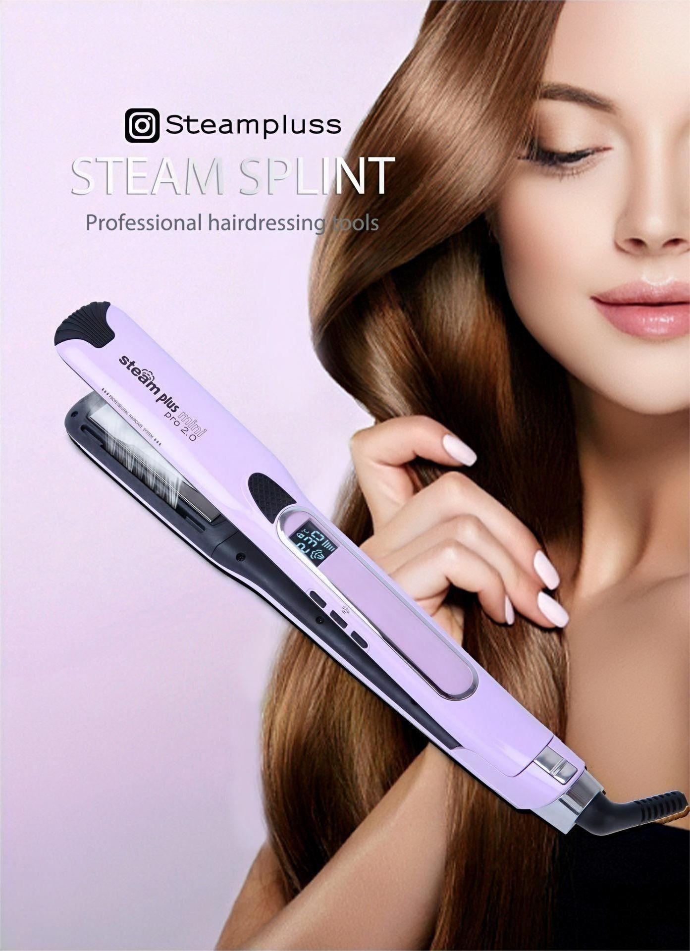 Salon Professional Titanium carbide coating Steam Flat Iron with Removable Comb+Digital LCD MINI Steam hair straightener