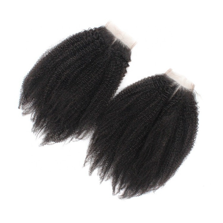 wholesale 9A Grade Natural black Cuticle aligned machine double weft Afro Kinky Curly human hair Bundles with 4x4 lace closure