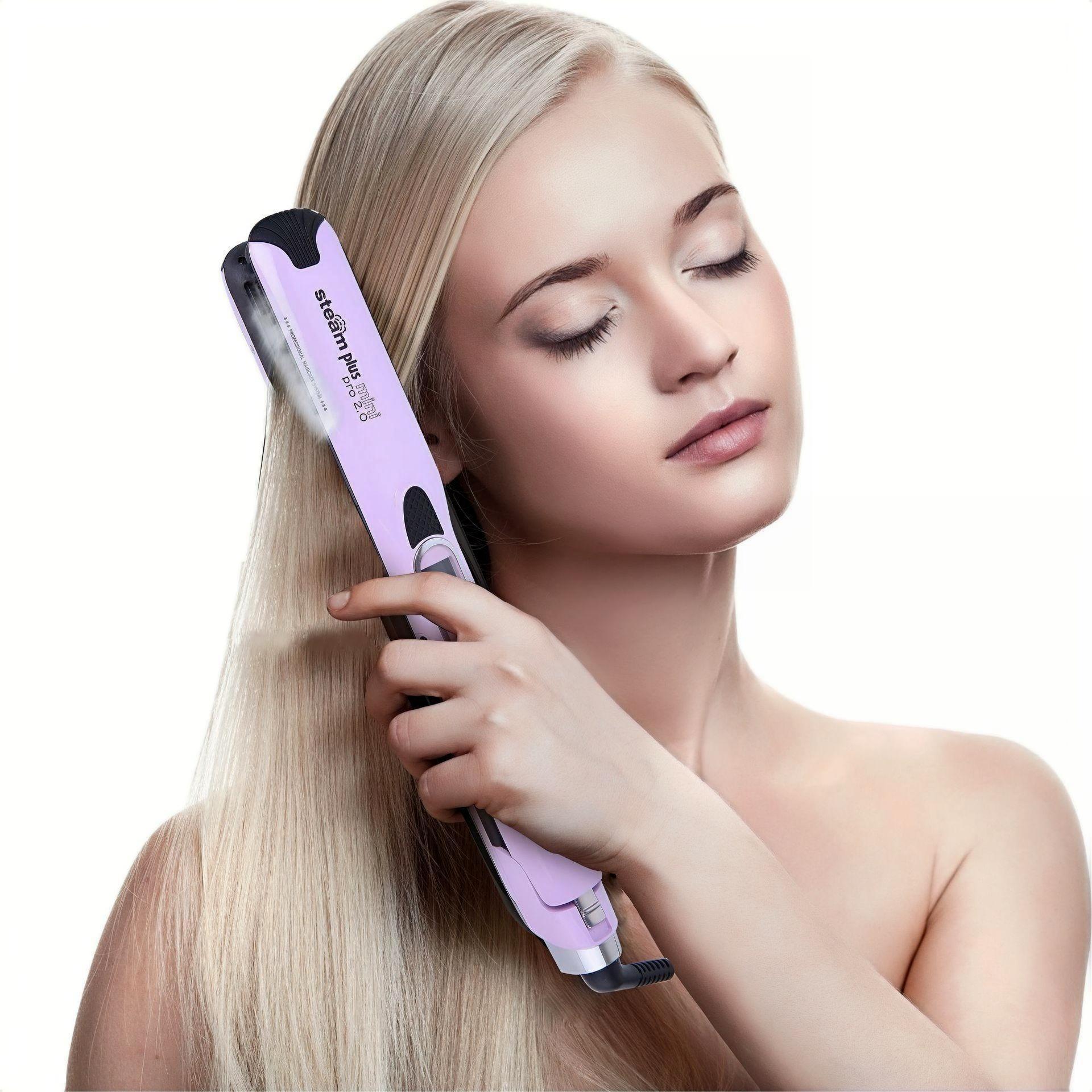 Salon Professional Titanium carbide coating Steam Flat Iron with Removable Comb+Digital LCD MINI Steam hair straightener