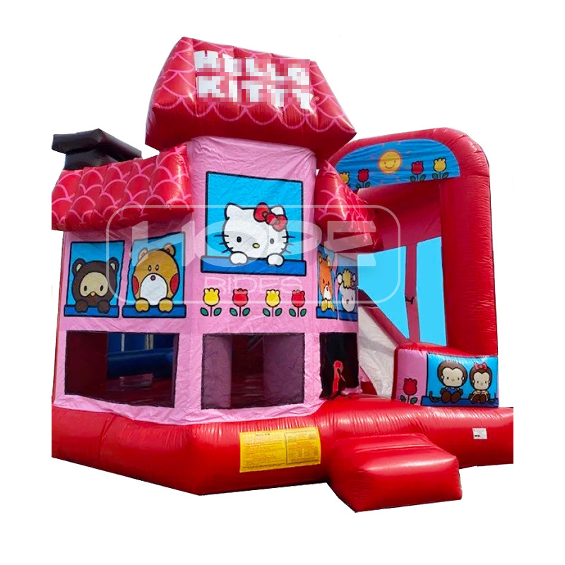 Commercial jumper hello world famous cartoon animated characters bouncy castle kitty bounce house slide combo for sale