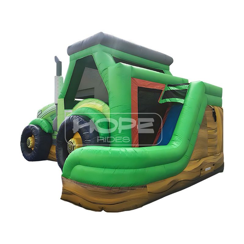 Hot sale themed party inflatable bouncer waterslide outdoor large commercial tractor bounce house water slides combo for sale