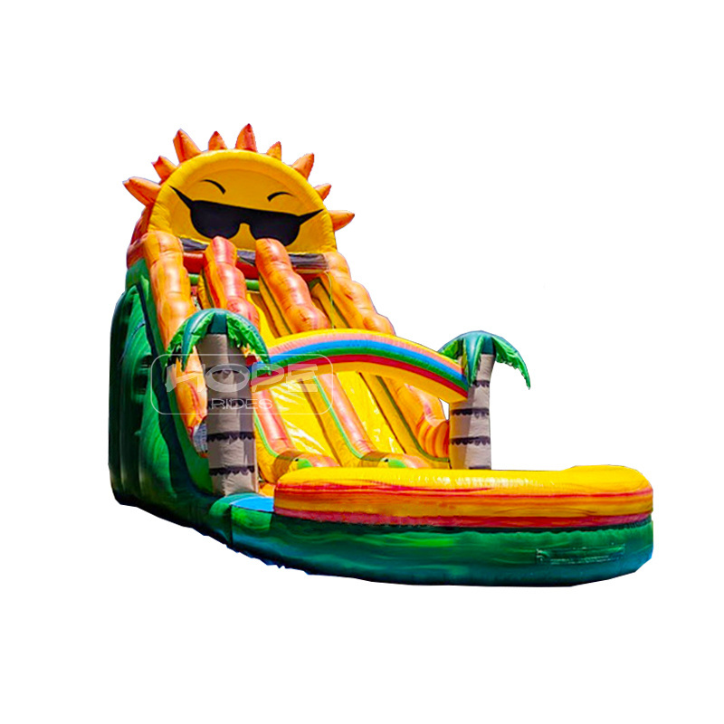 Commercial safe stair waterslide sun smile face summer party rental very tall giant inflatable water slide for adults