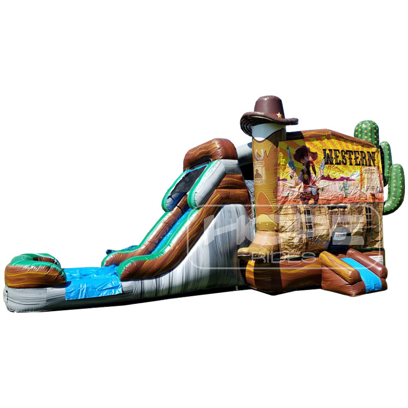 Commercial wholesale wild west theme bouncy inflatable jumping castle combo cowgirl cowboy inflatable bounce house and slide