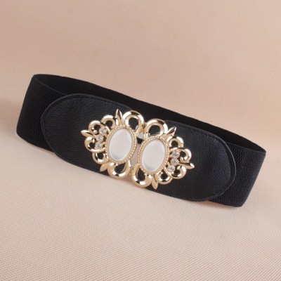 wholesale 4.0cm width zinc alloy two joints interlock kiss buckles ladies dressy elastic waist band belts