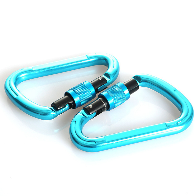 7075 aviation aluminum material 25KN rock climbing main safety lock snap hook carabiner buckles D-type small main lock