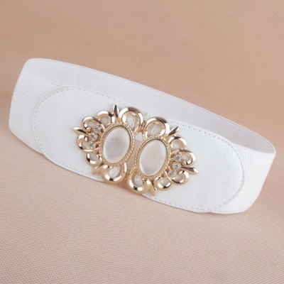 wholesale 4.0cm width zinc alloy two joints interlock kiss buckles ladies dressy elastic waist band belts