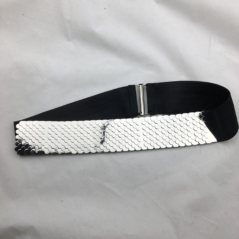 4.5cm width fish scale  two pieces joint buckle elastic band big metal waist belts