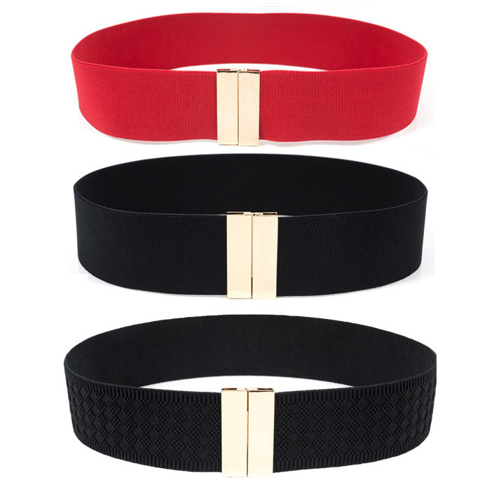 wholesale 5.0cm width interlock kiss buckle plain weave elastic belt and rhombic grain elastic spandex waist band belts