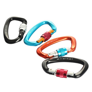 7075 aviation aluminum material 25KN rock climbing main safety lock snap hook carabiner buckles D-type small main lock