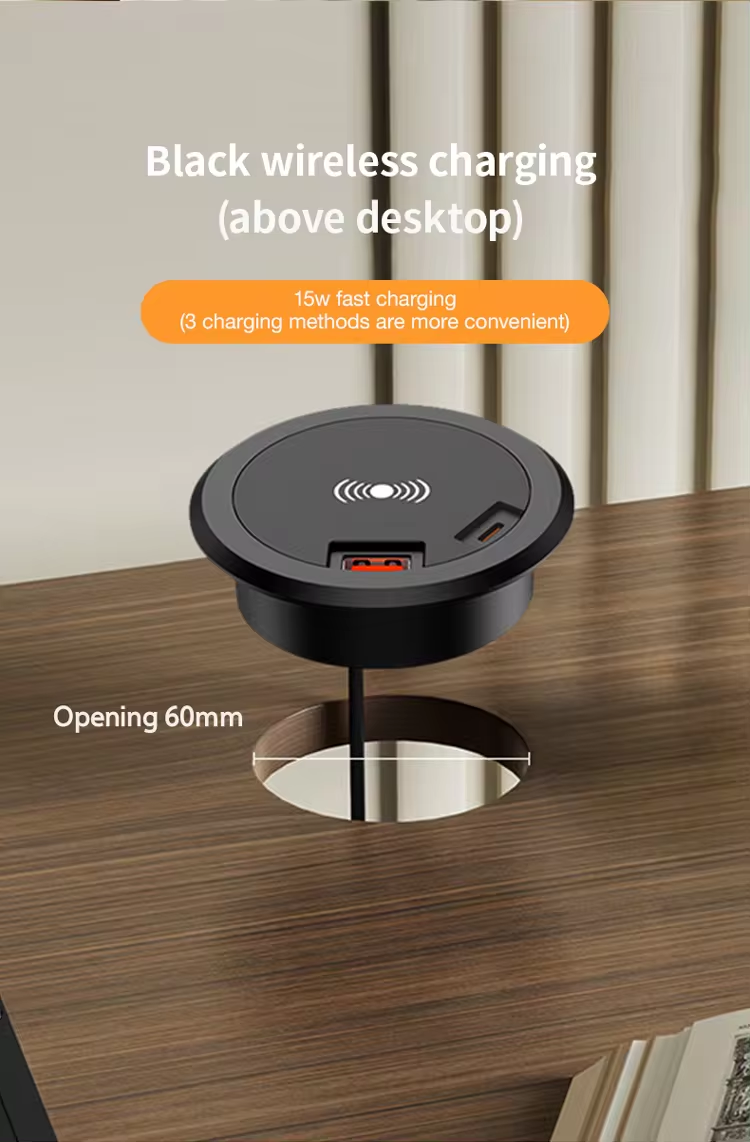 Top ranking best selling 15W Qi-enabled Integrated USB C Furniture Charger Embedded Wireless Charging Pad for Home Office