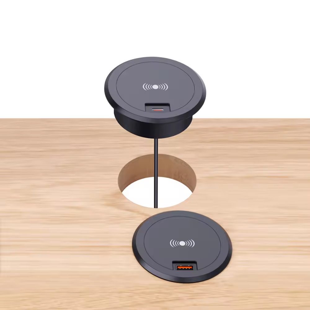 Top ranking best selling 15W Qi-enabled Integrated USB C Furniture Charger Embedded Wireless Charging Pad for Home Office