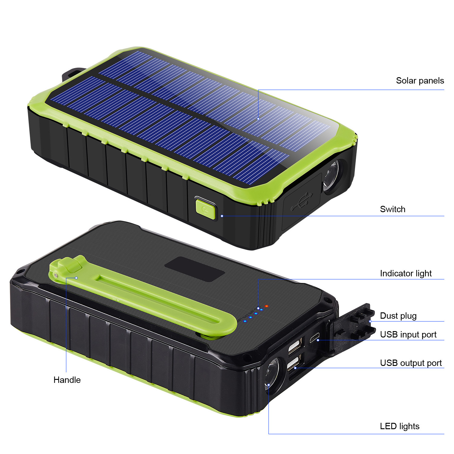 2020 new arrivals gadgets solar charger bank usb power bank 10000mAh Hand-cranked solar panel external battery