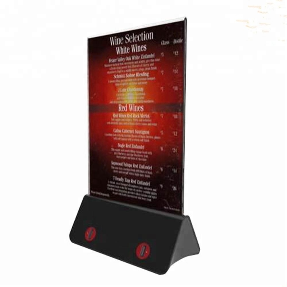 2023 gadgets flashing led light 10000mAh menu card holder public advertising power bank for restaurants ads display power bank