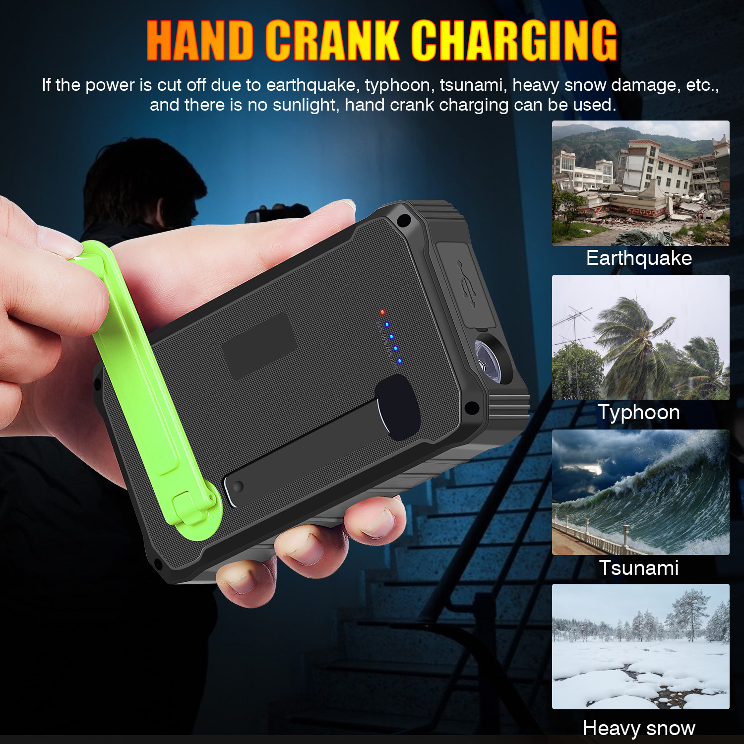 Trending products 2023 new arrivals hand crank 12000mah solar charger Power Bank for emergency use