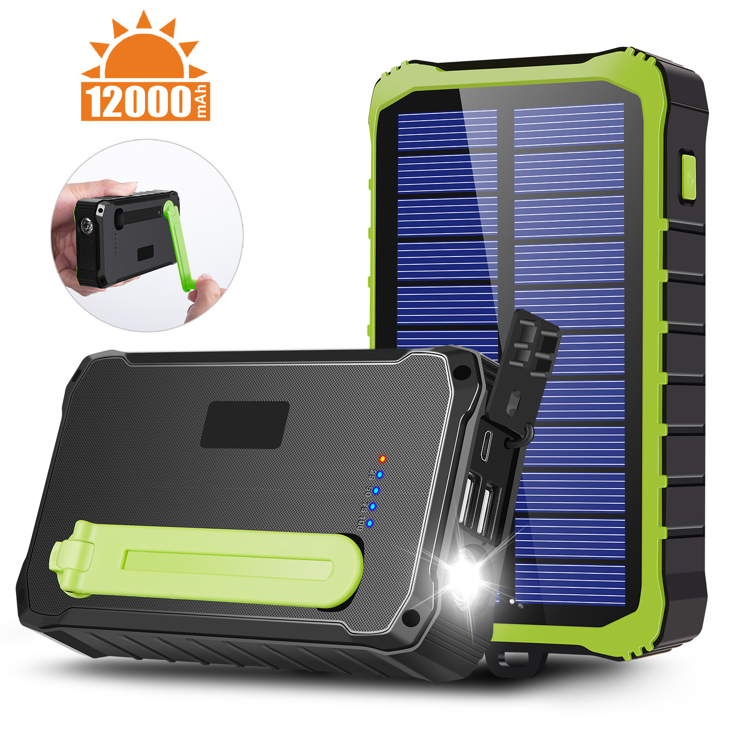 Wholesale solar power bank  12000 mah hand crank  camping solar power bank portable