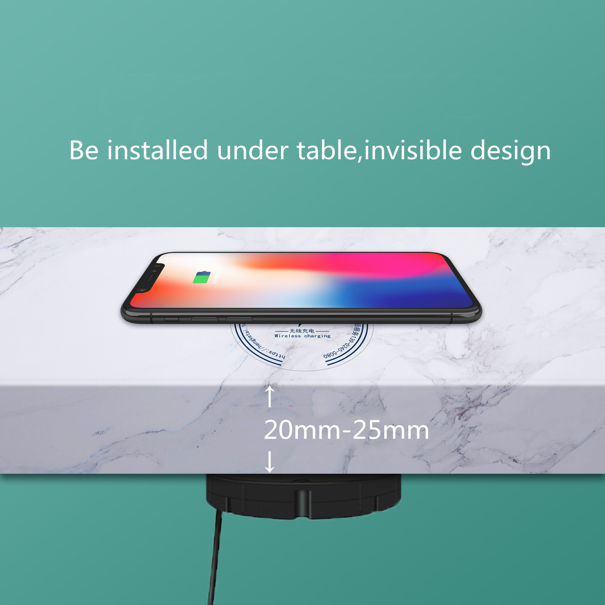 Hidden Invisible furniture Wireless Charger built into desk under table integrated wireless charger