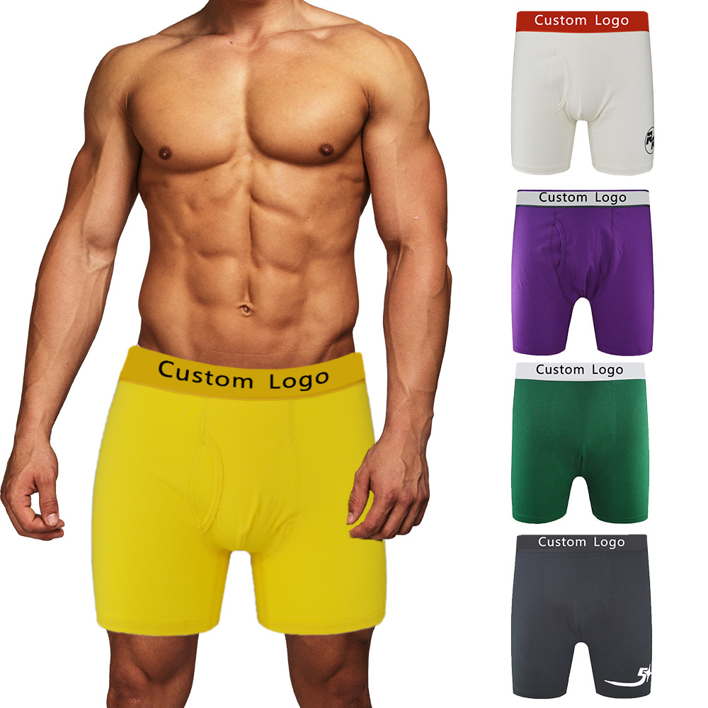 High Quality Plus Size Men Underwear Boxer Briefs Custom Logo Open Fly Pouch Cotton Stretch Boxer Shorts For Men