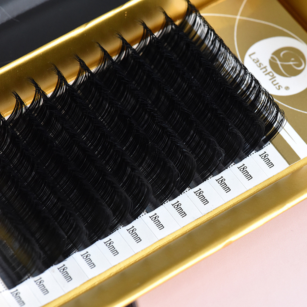 LashPlus luxury individual human hair fluffy matte black eyelash extensions easy fans vendor