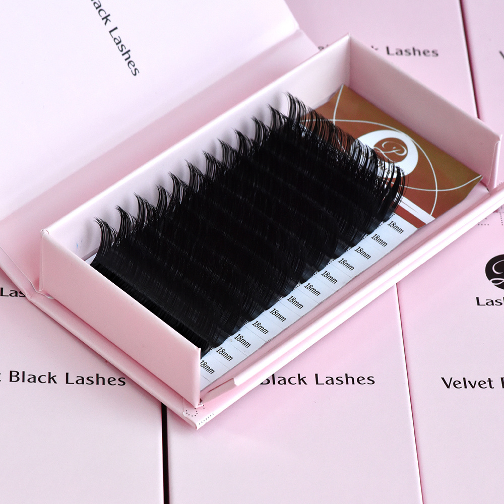 LashPlus luxury individual human hair fluffy matte black eyelash extensions easy fans vendor