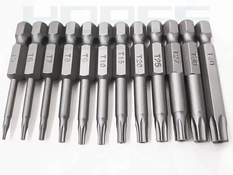 S2 alloy T5 T6 T7 T8 T9 T10 T15 T20 T25 T27 T30 T35 T40 Torx screwdriver bits with 1/4 inch hex shank Length 50-200mm