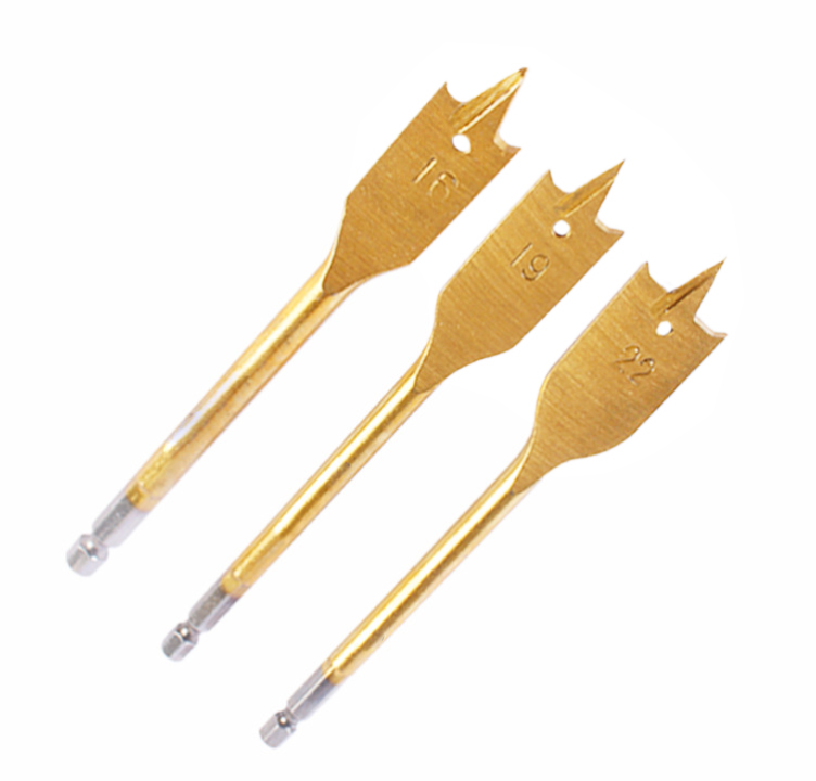 TiN coating Fast drilling Flat Spade drill bits with 3 tips for 6-55mm hole High carbon steel woodworking tools